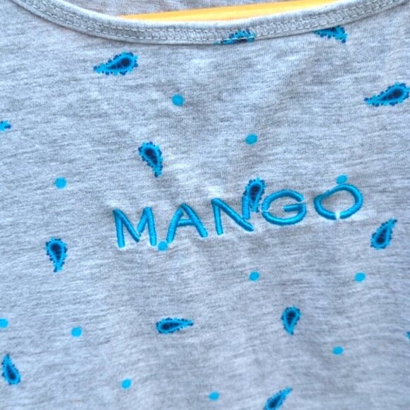 Womens Mango Gray & Blue Paisley Embroidery T-Shirt - Size XS/S Great Condition - Picture 3 of 4